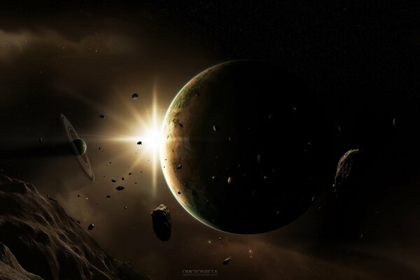 Planets with asteroids in outer space