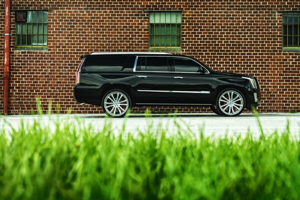 SUV debout sur la route près d un bâtiment en brique