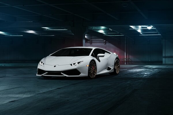 Beautiful white lamborghini in the parking lot