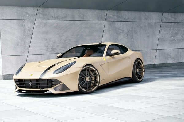 Coche ferrari F12 wheelsandmore en el fondo de las placas