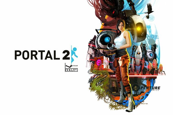 Portal 2 Roboter mit Mädchen auf weißem Hintergrund