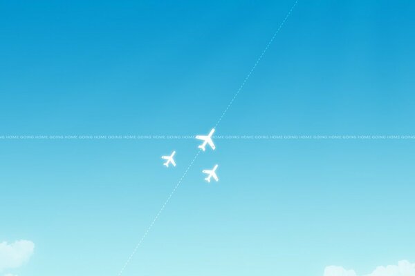 Tres aviones en el cielo azul