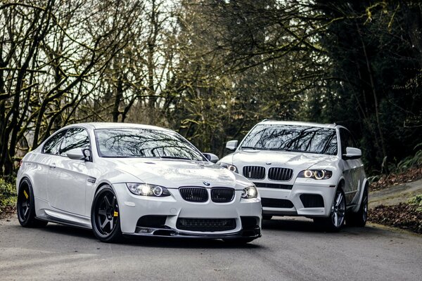 Deux voitures blanches BMW e92 et M5 s écrasent