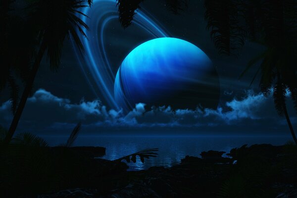 Niebieska planeta w ciemności nocy