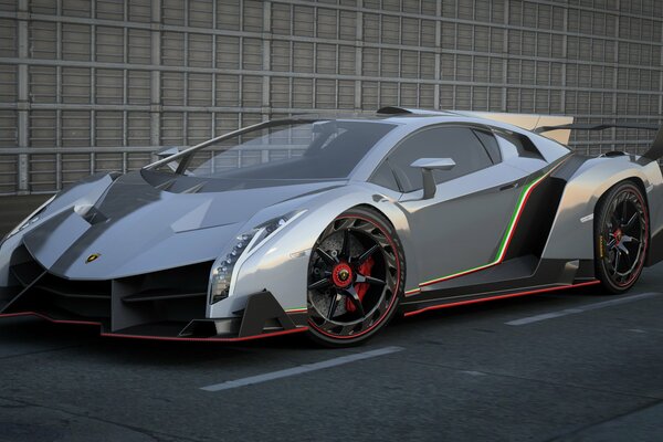 Srebrny supersamochód lamborghini veneno