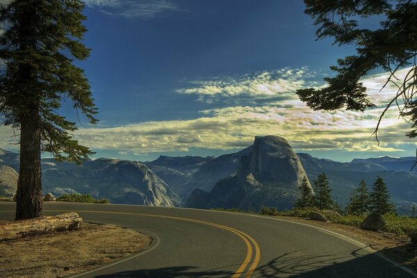 A road on a cliff high in the mountains