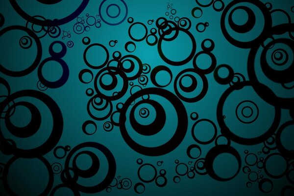 Background of rings and bubbles. Circles on turquoise