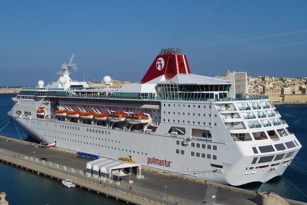 Moored cruise ship on the pier