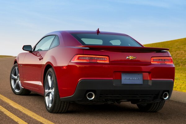 Red car sports car chevrolet camaro ss 2013