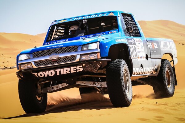 Racing car on the sands of Chevrolet