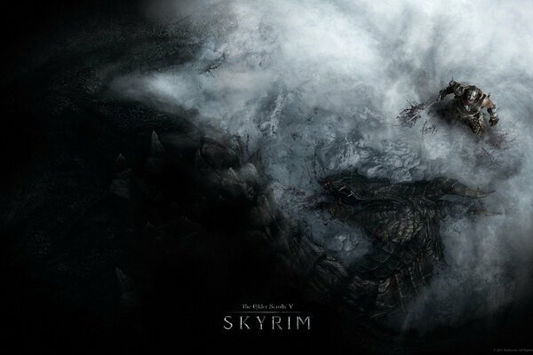 Death dragon from skyrim grey background