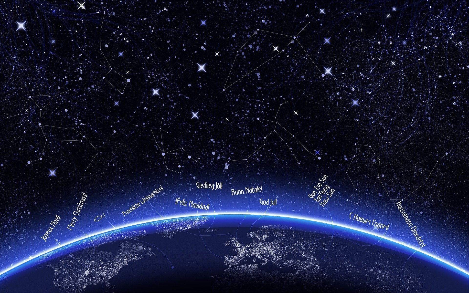 planeta feliz año nuevo luz estrellas neón