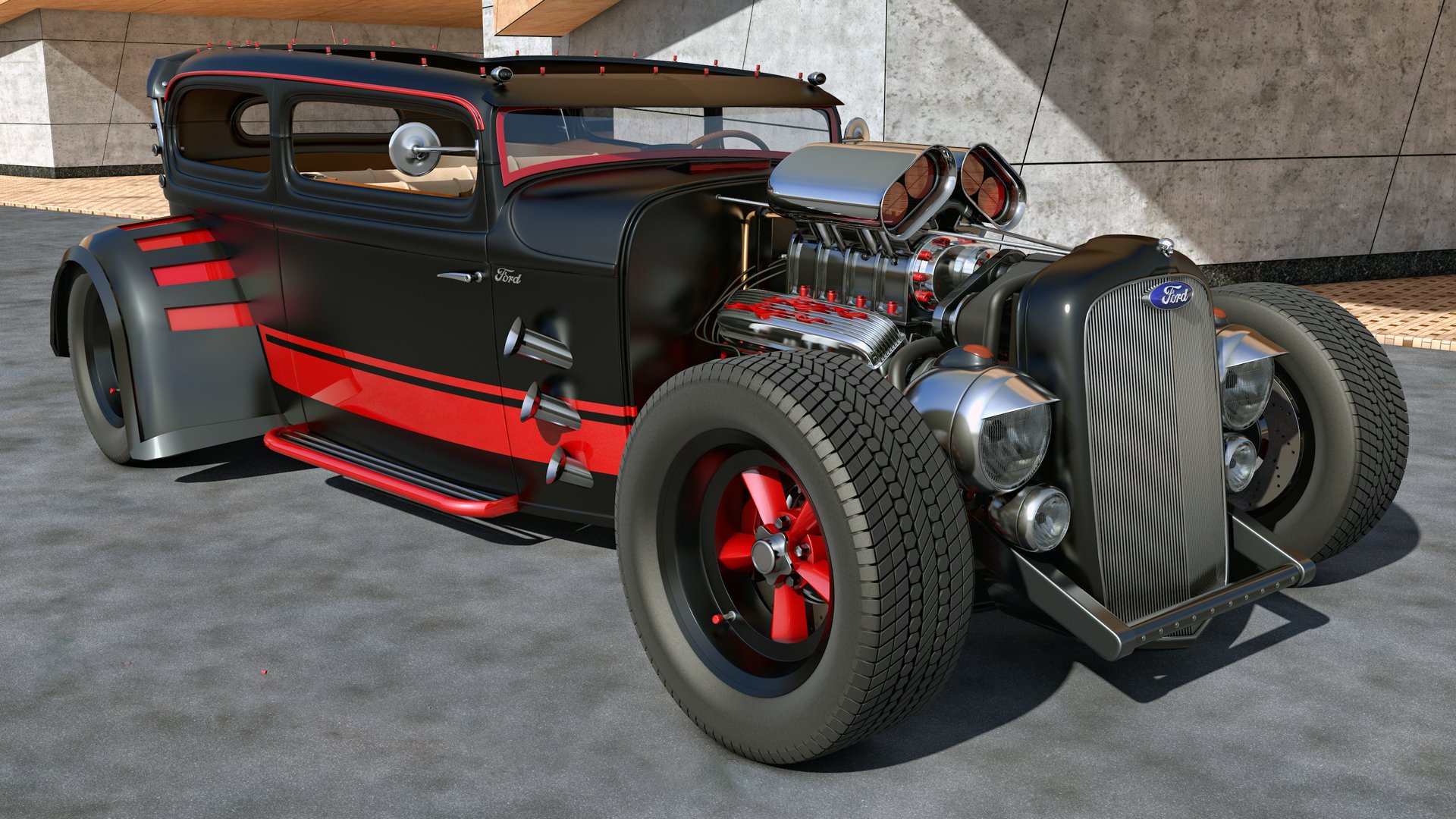 ford custom hot rod samcurry machine design tuning 3d rendering