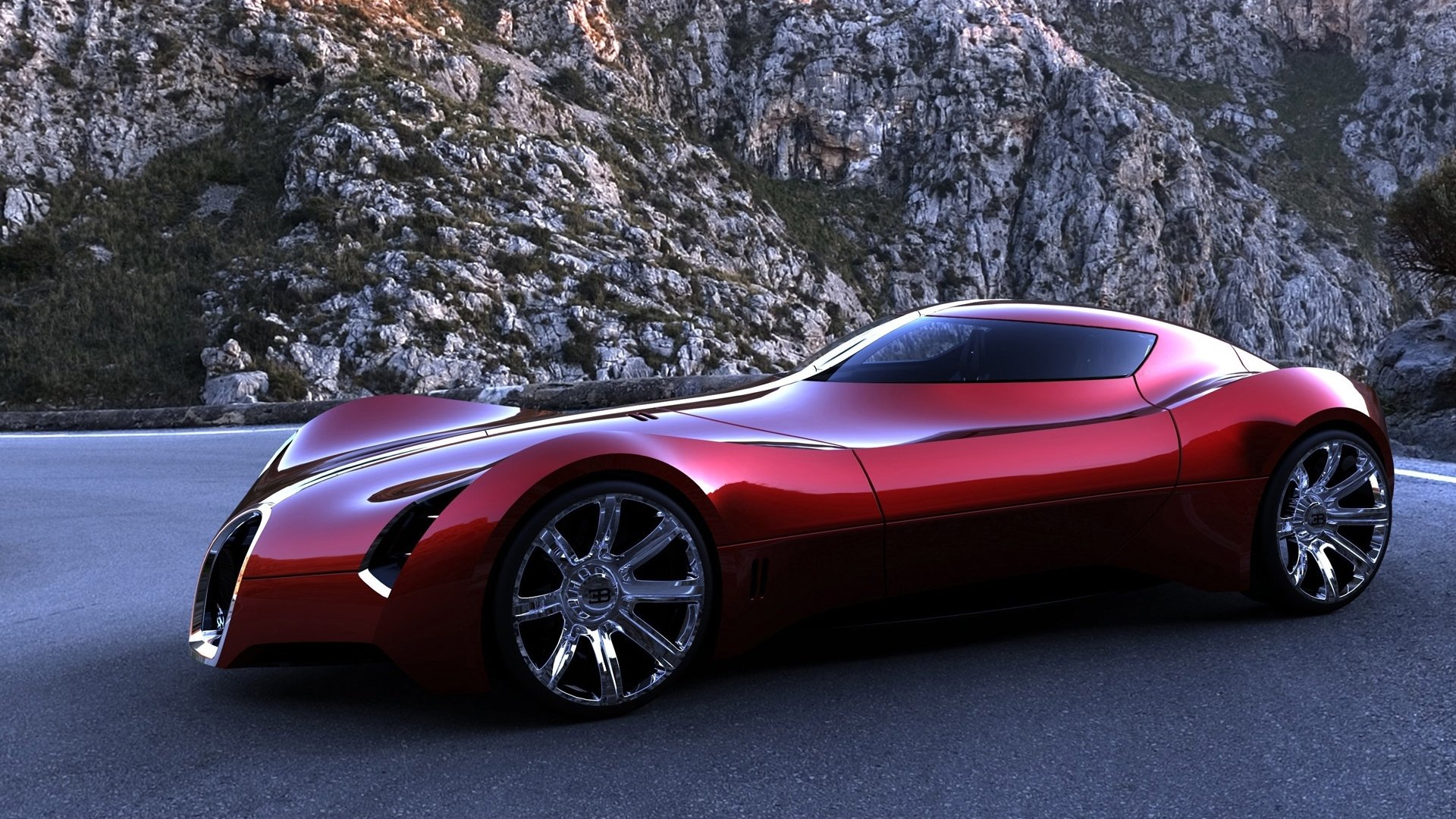bugatti aerolithe concept rouge montagne route sportif voiture