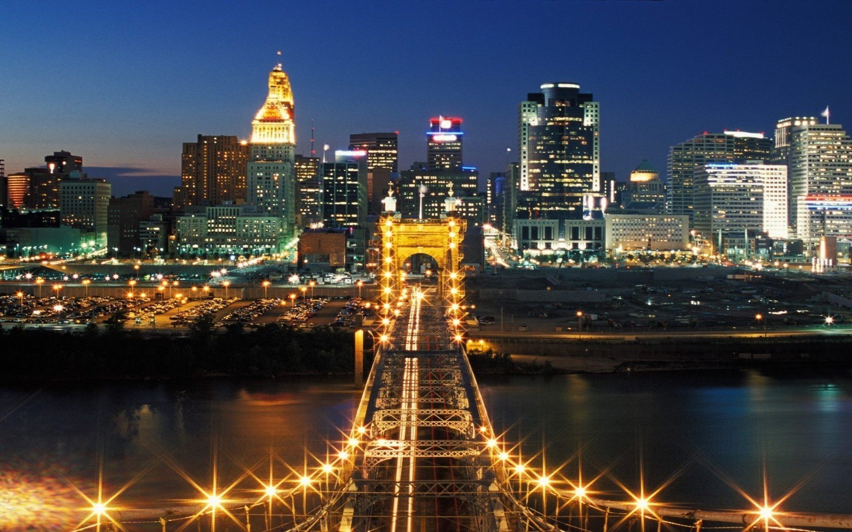 ville pont gratte-ciel nuit ciel