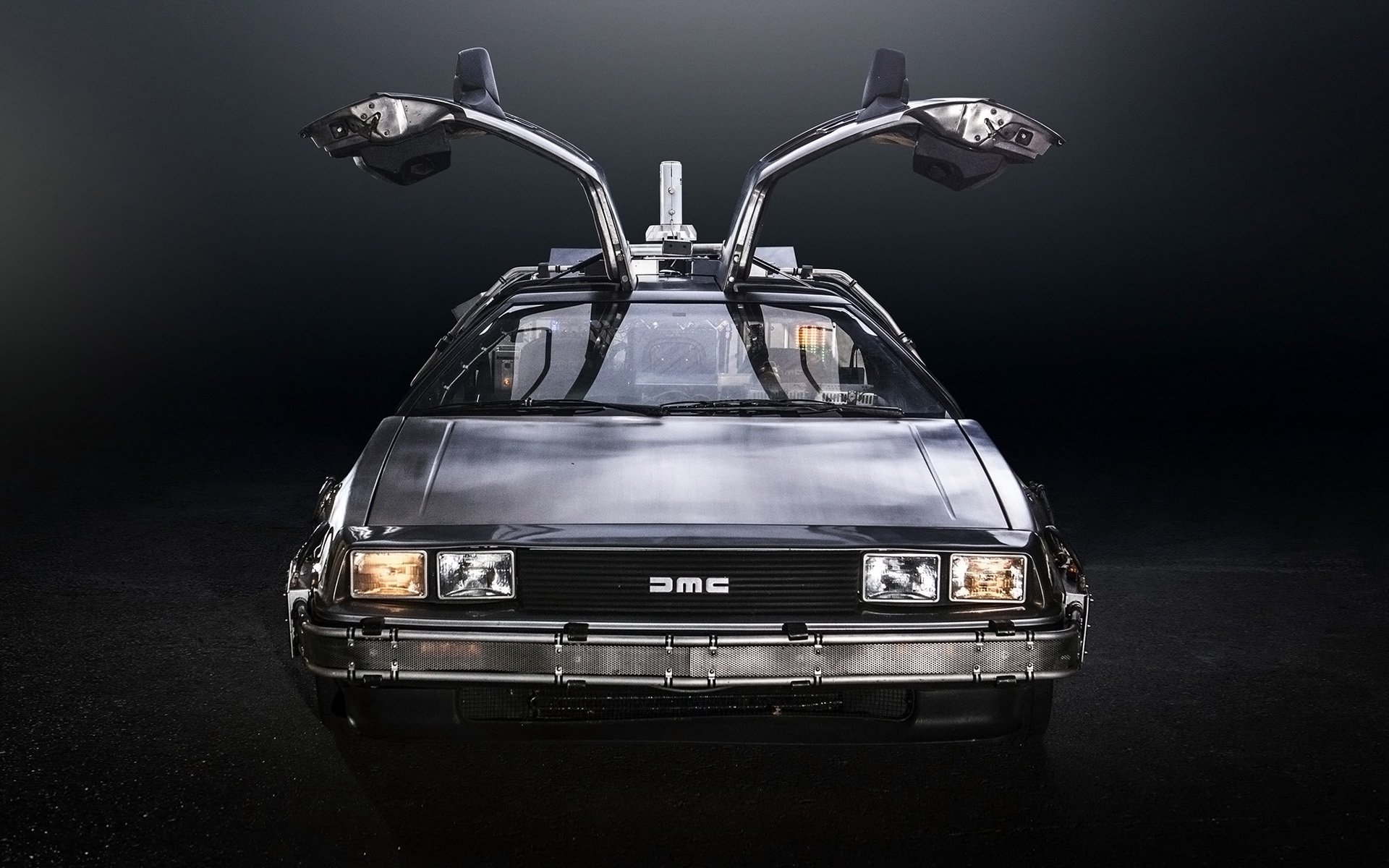 delorean dmc-12 back to the future time machine delorean front doors background