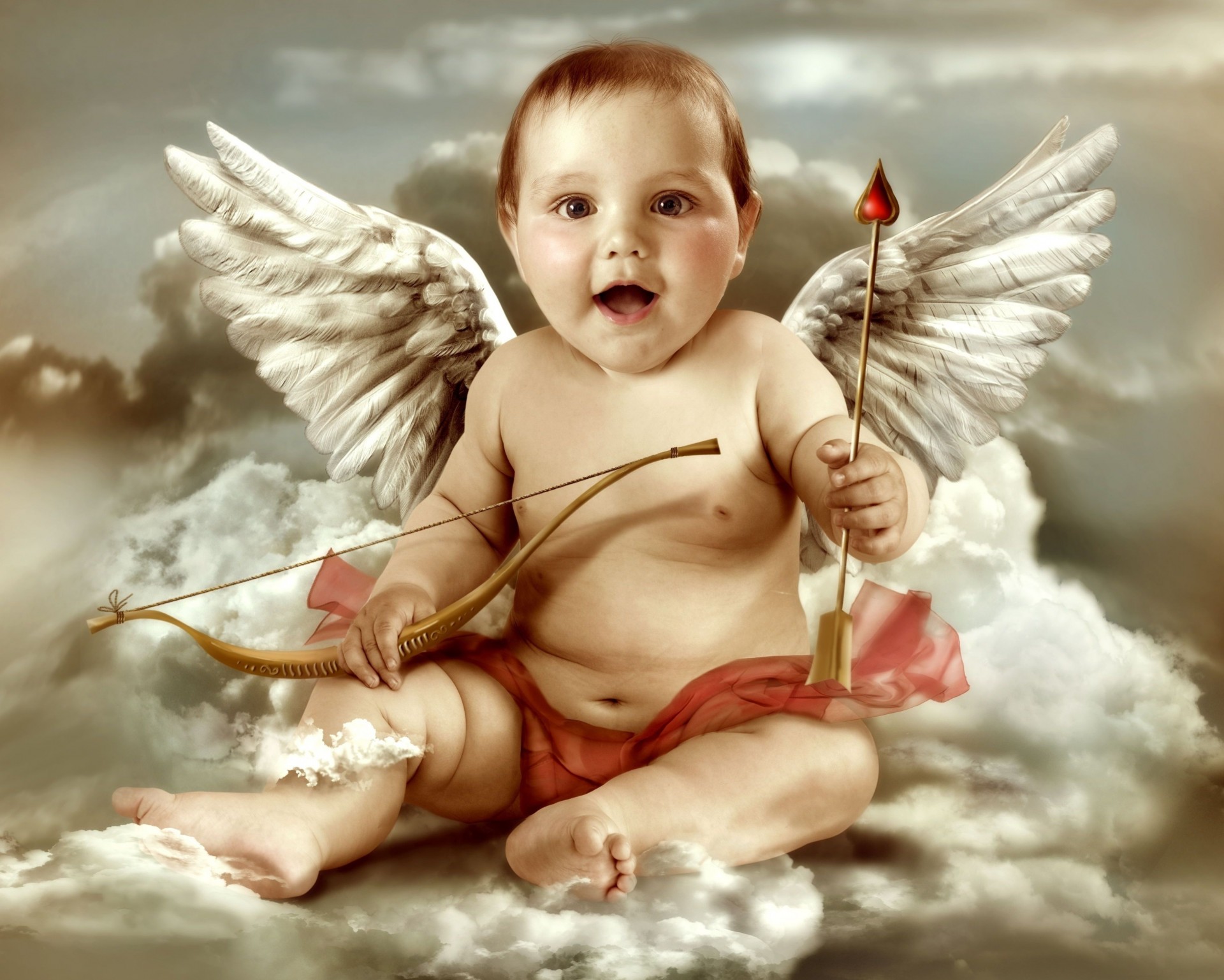 cupido ragazzo arco nuvola freccia