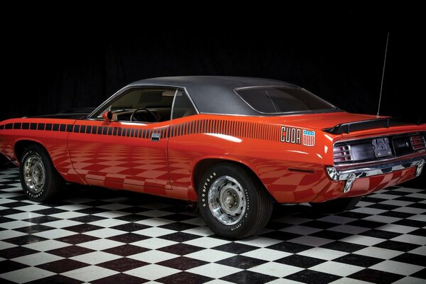 Orange retro car on a dark background