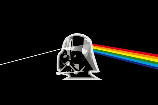 Darth Vader de Star Wars con un arco iris sobre un fondo negro