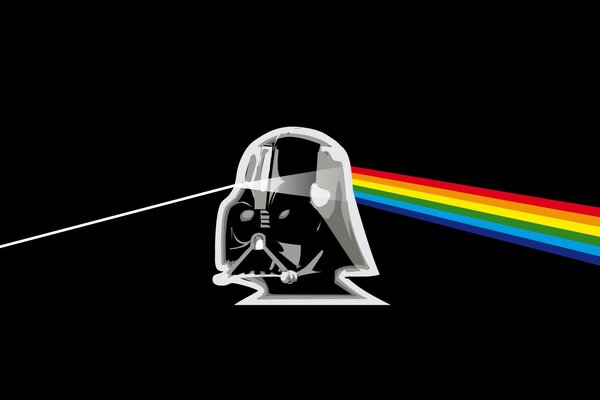 Darth Vader di Star Wars con arcobaleno su sfondo nero