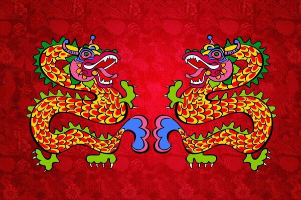 Paar rote Drachen für das neue Jahr