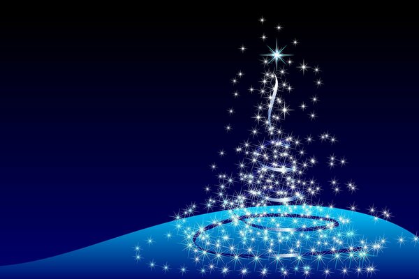 Arbre de Noël avec des lumières sur fond bleu