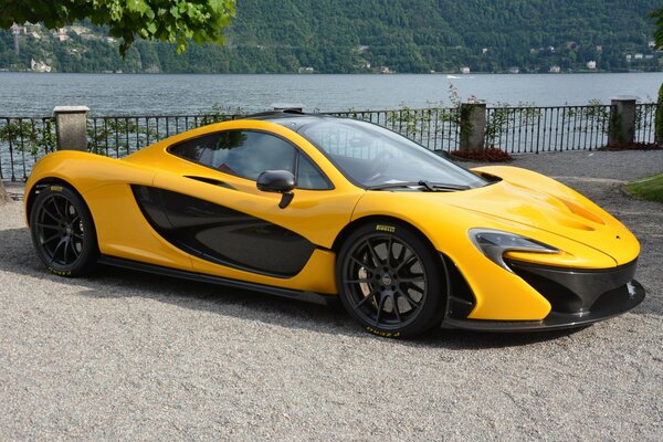 Yellow mclaren p1 sports supercar