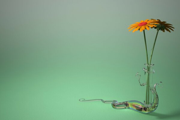 Florero con flores sobre fondo verde