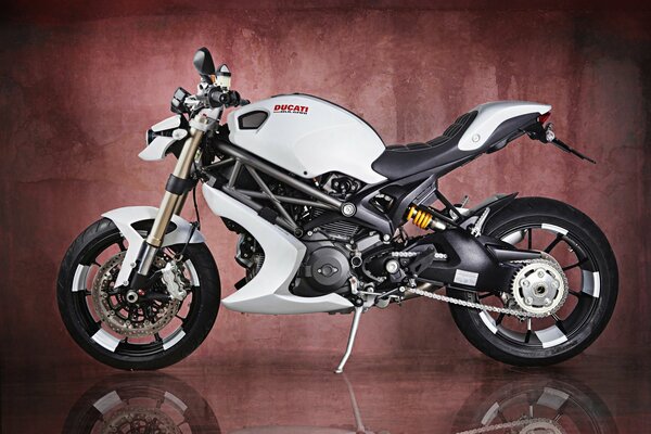 Белый мотоцикл ducati monster 1100 evo