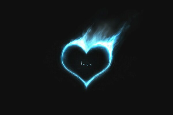 The fiery heart of love on a black background