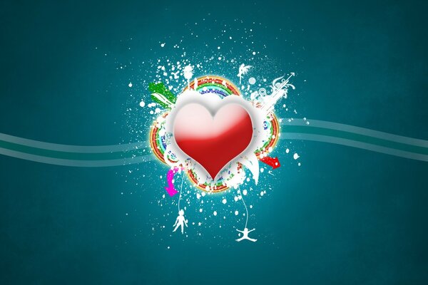 Cuore bianco e rosso avvolto con motivi