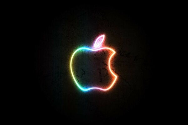 Arco iris de neón de Apple sobre fondo negro