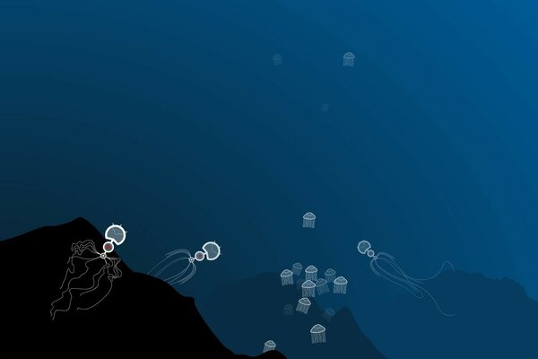 Medusas brillantes en el mar azul