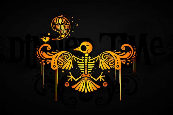 Pájaro amarillo de patrones sobre fondo negro