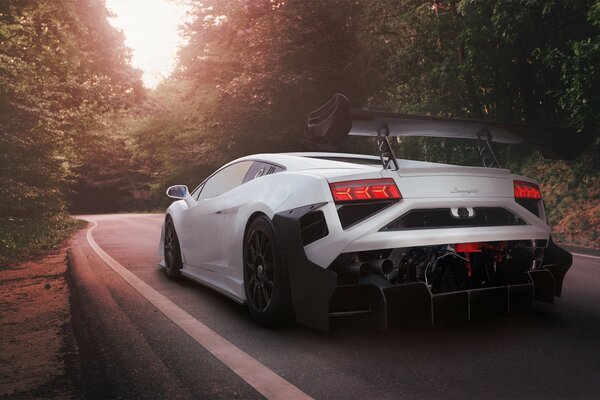 A sporty white car on the highway