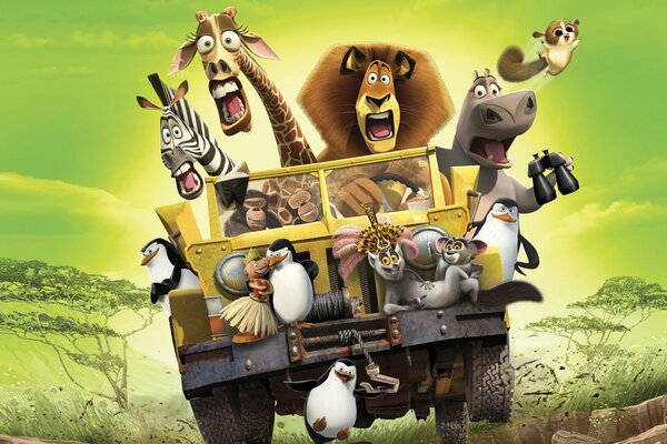 Los animales viajan en coche por la Sabana