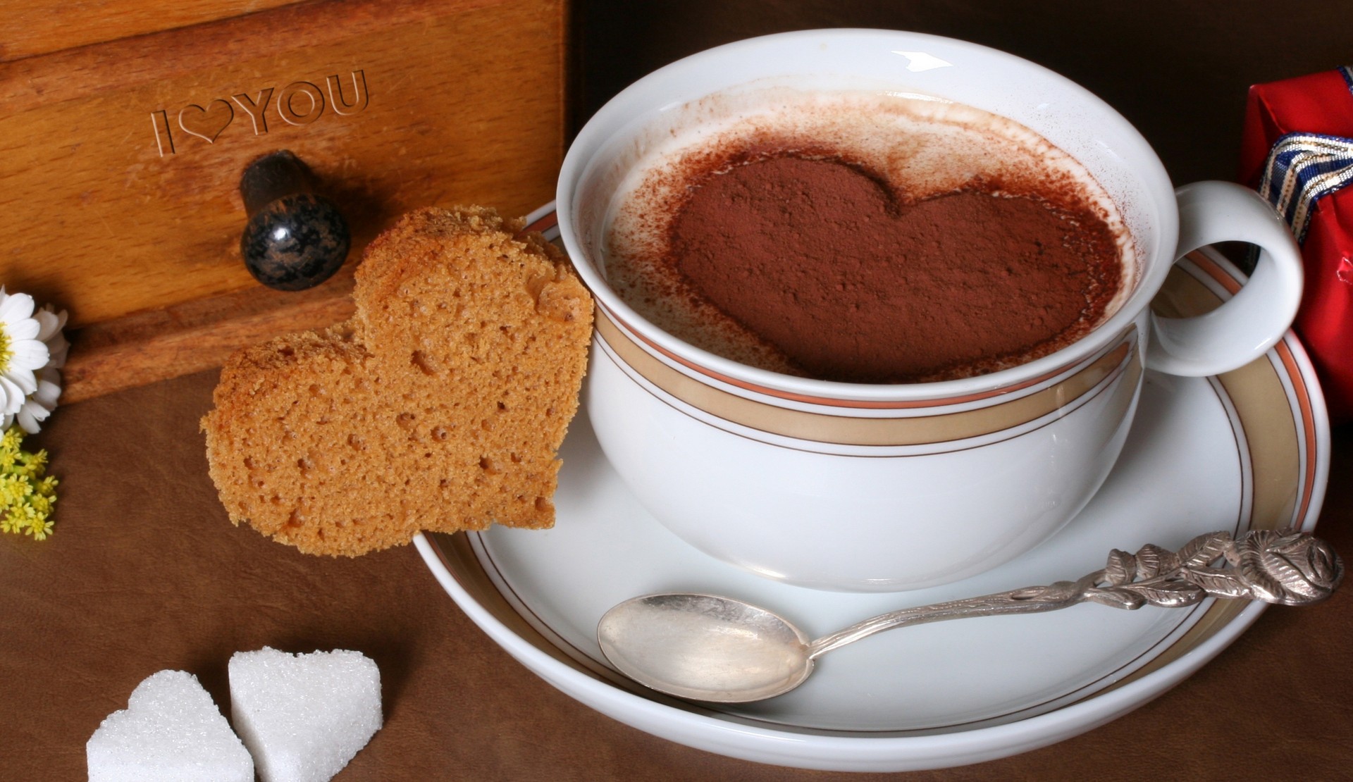 kamille kaffee bett brot schokolade geschenk herzen zucker