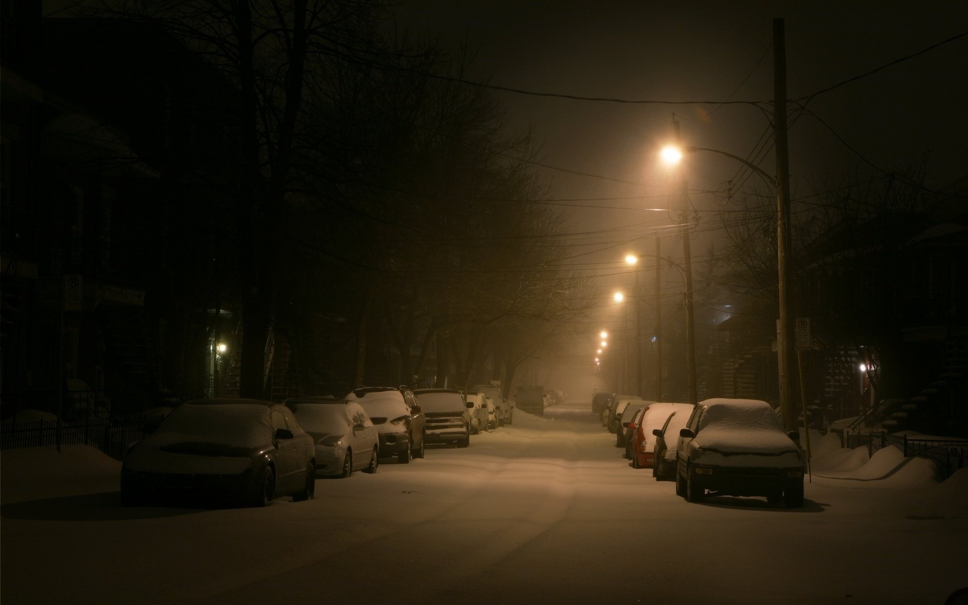 rue neige voitures lanterne hiver