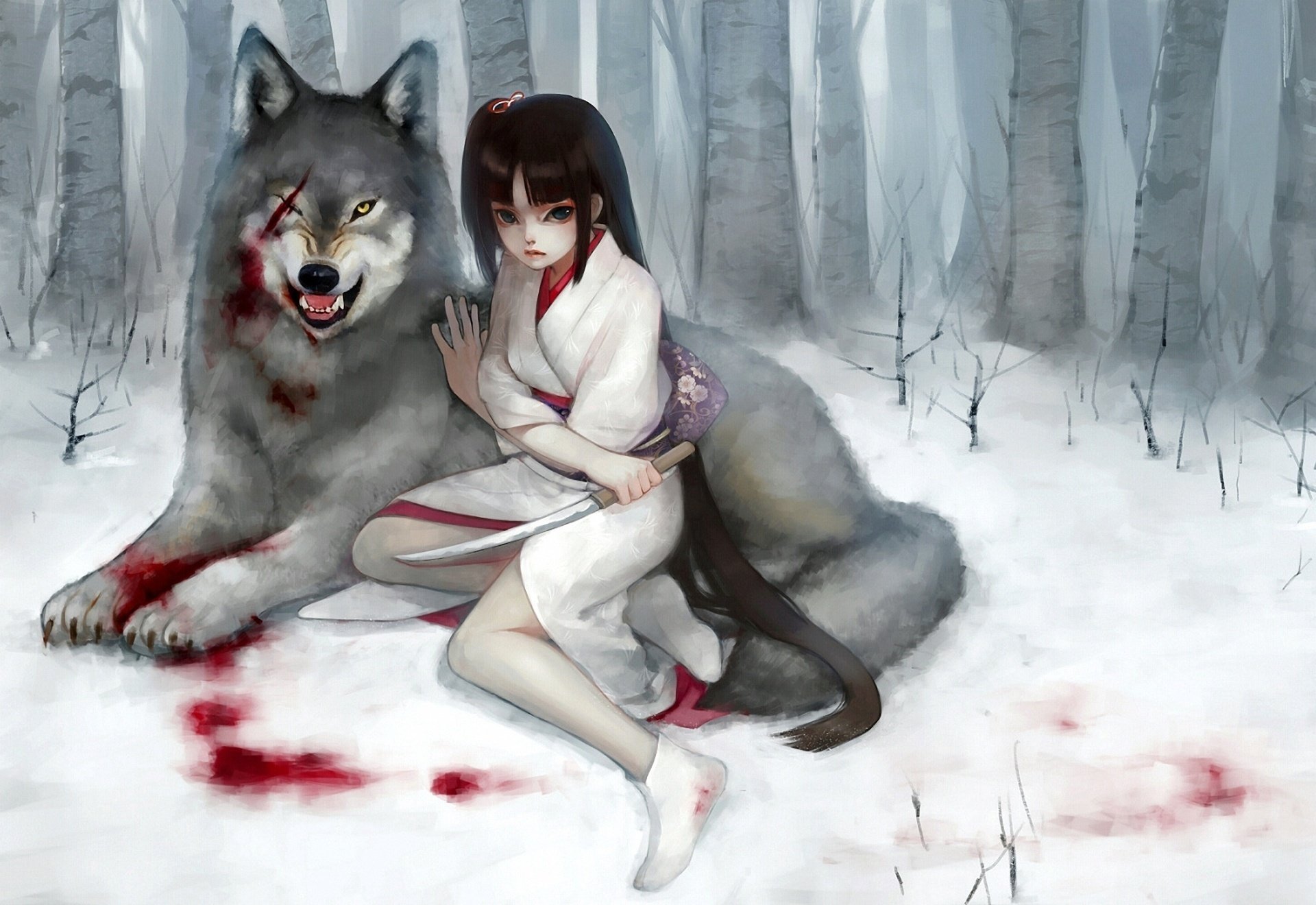 fukawa scar girl dagger snow wound wolf blood