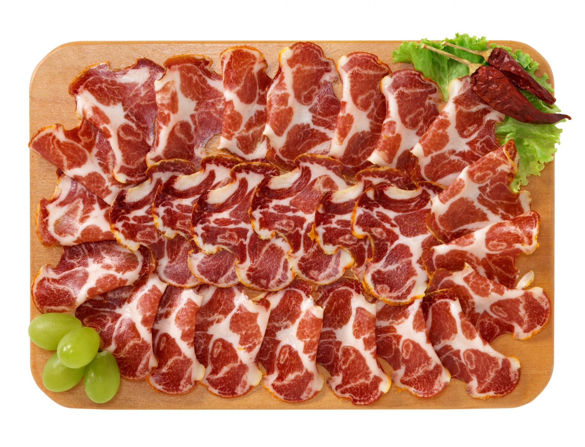 affettare sfondo bianco plancia pancetta carne