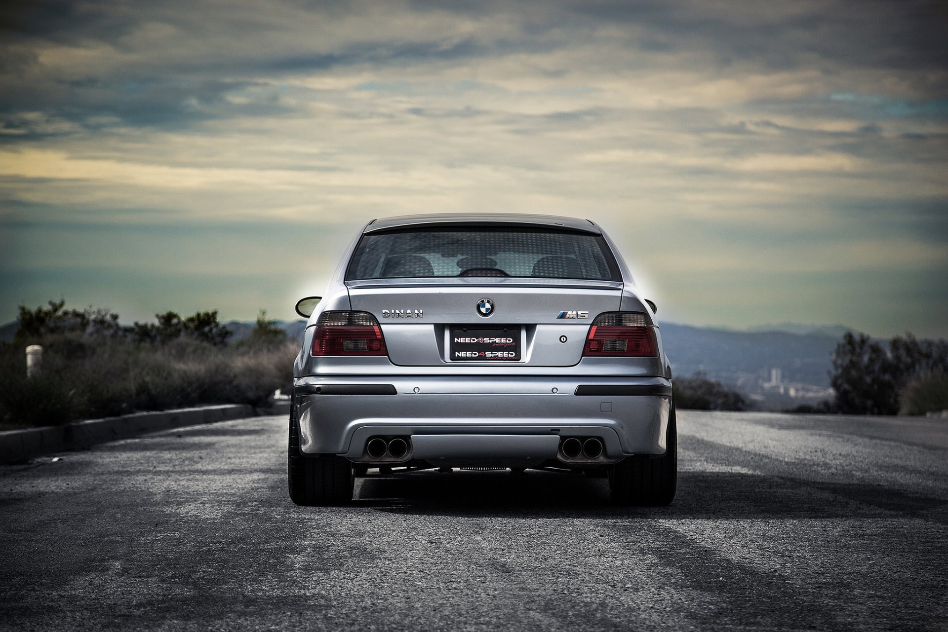 bmw m5 e39 blue bmw blue rear shade road trees curb