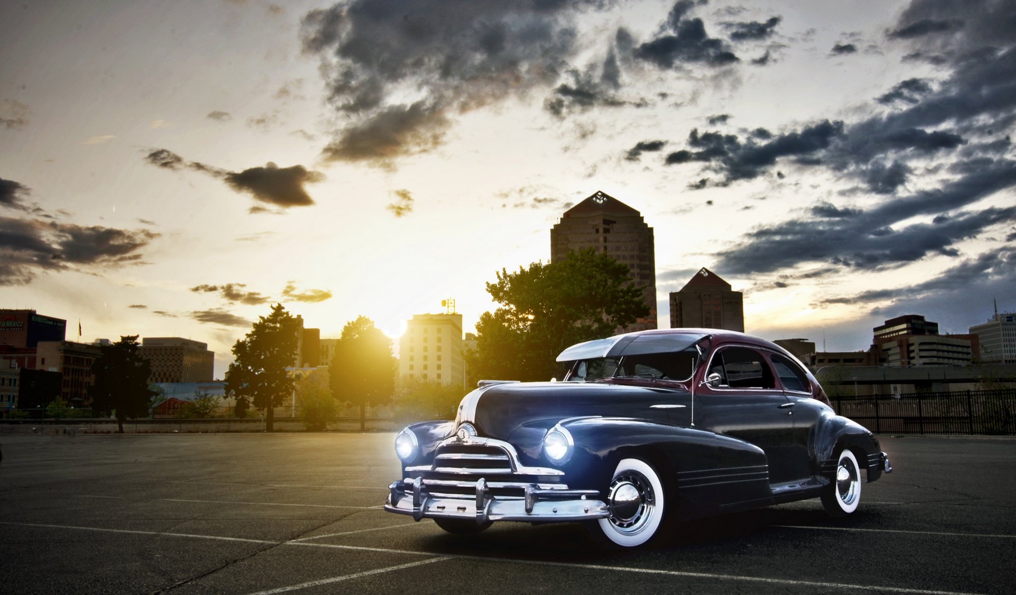 pontiac streamlined 8 black pontiac streamliner sky clouds sun glare