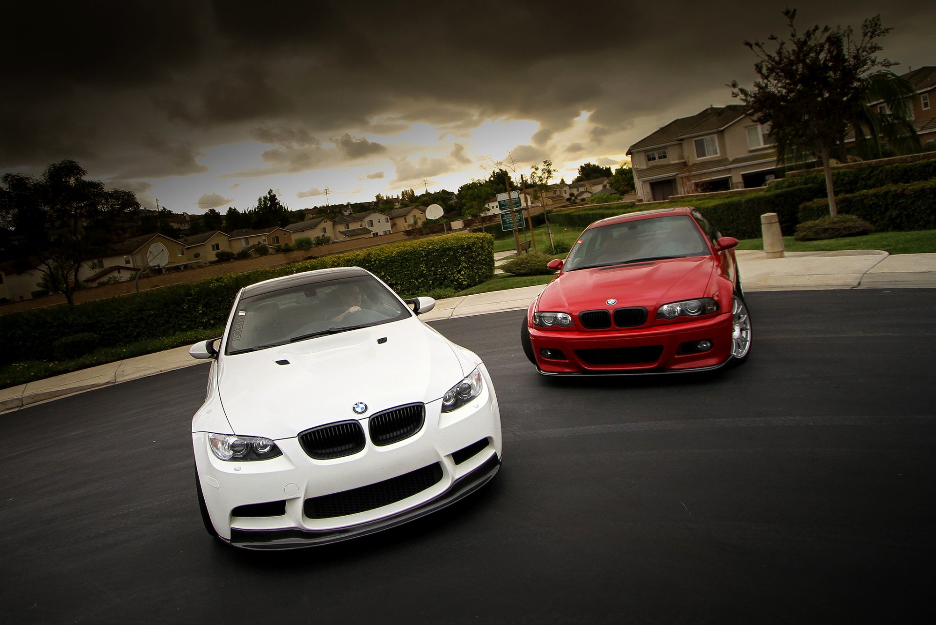 bmw m3 e46 e92 red white bmw red front sky cloud