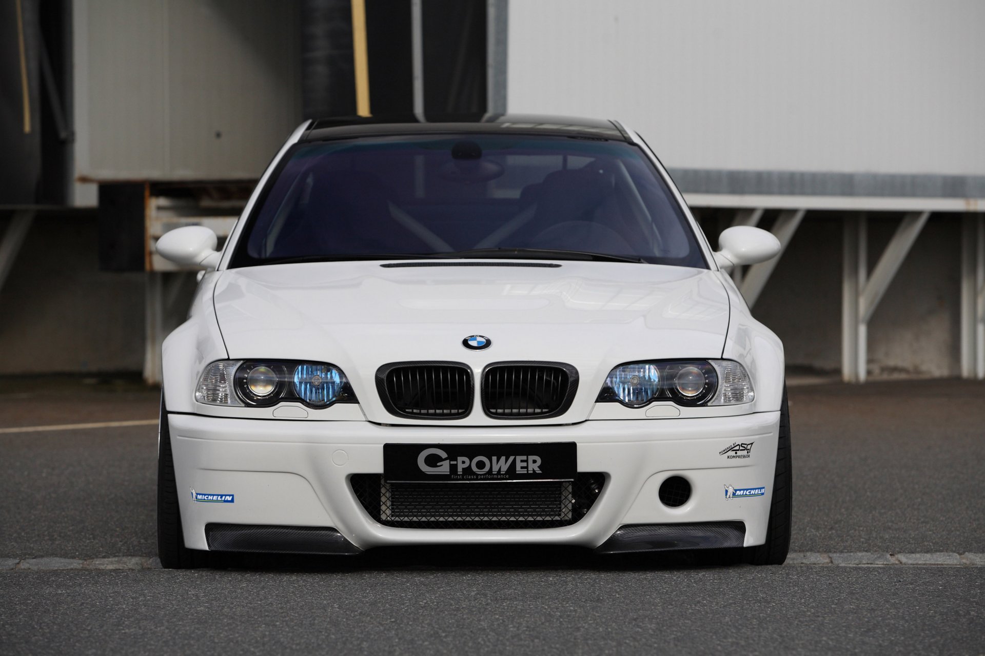 bmw m3 e46 white g-power bmw front end tuning carbon fiber roof tinted