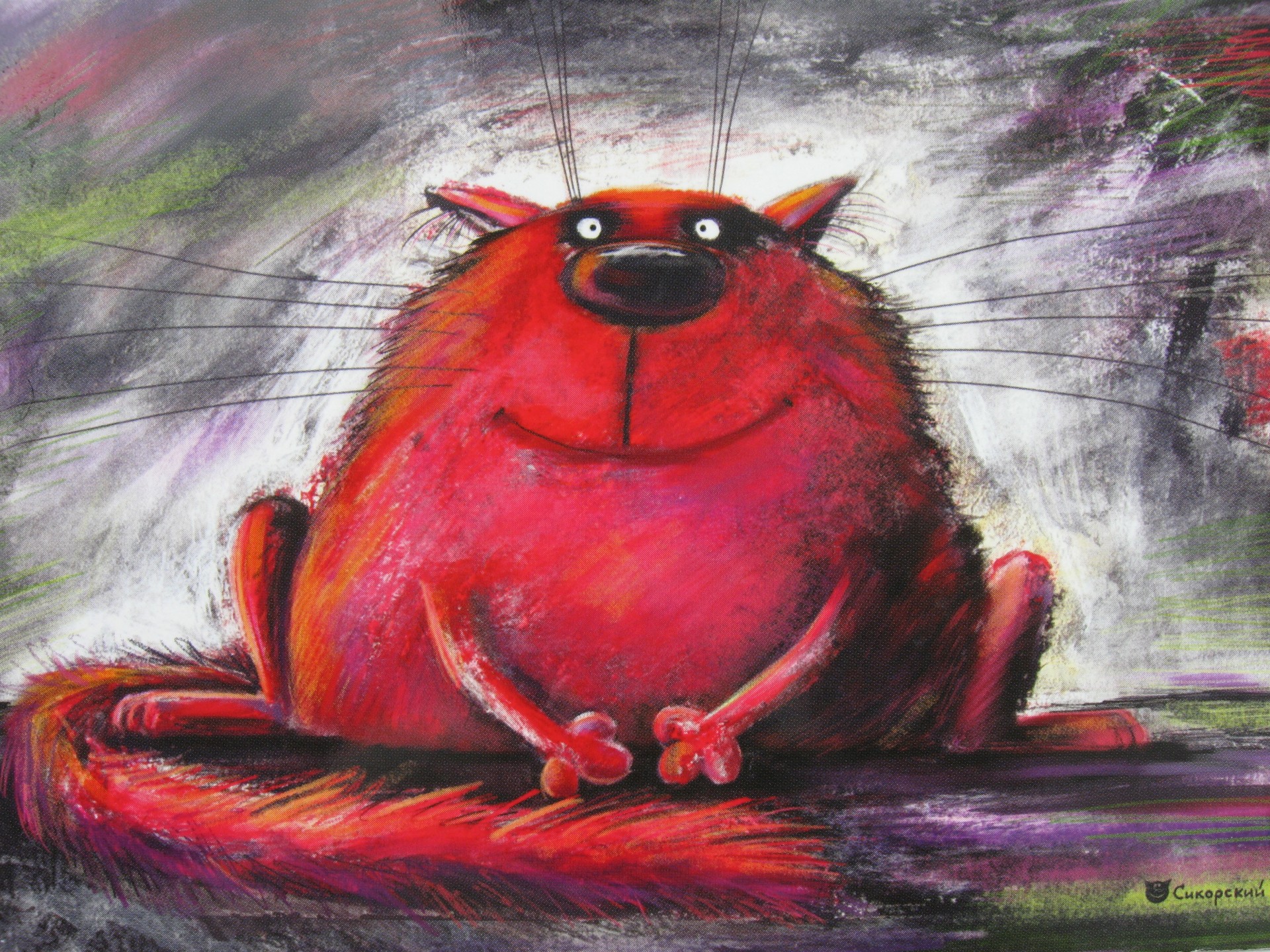 cat red painting