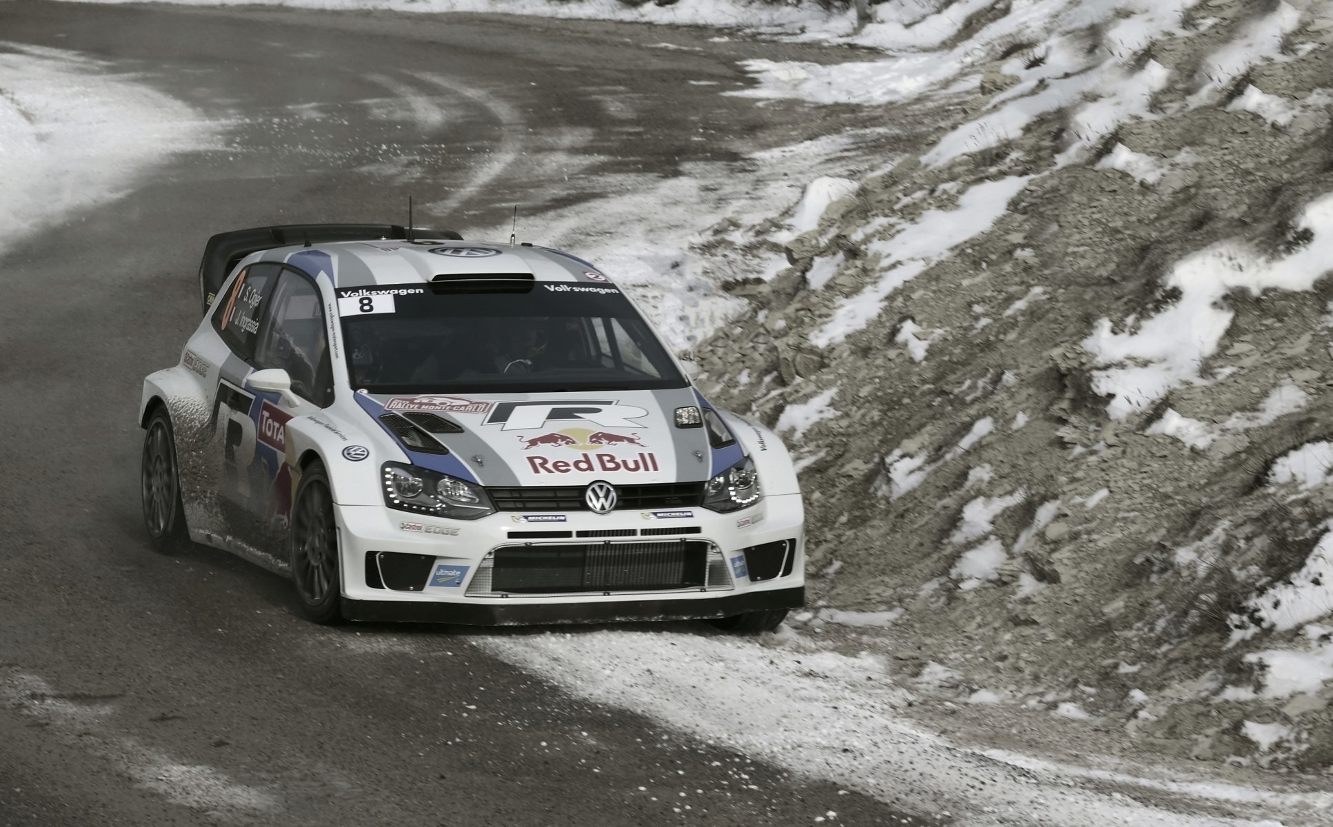 volkswagen polo wrc rally sébastien ogier julien ingrassia invierno frente capó carrera