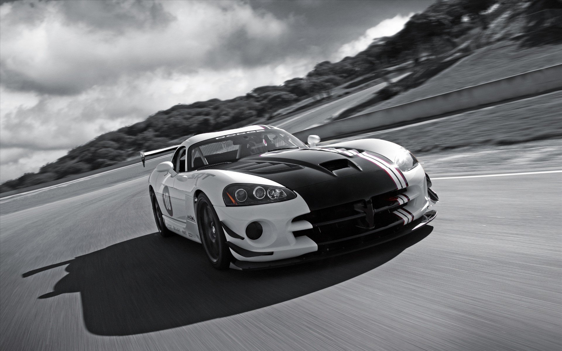 dodge viper srt10 black and white road cloud