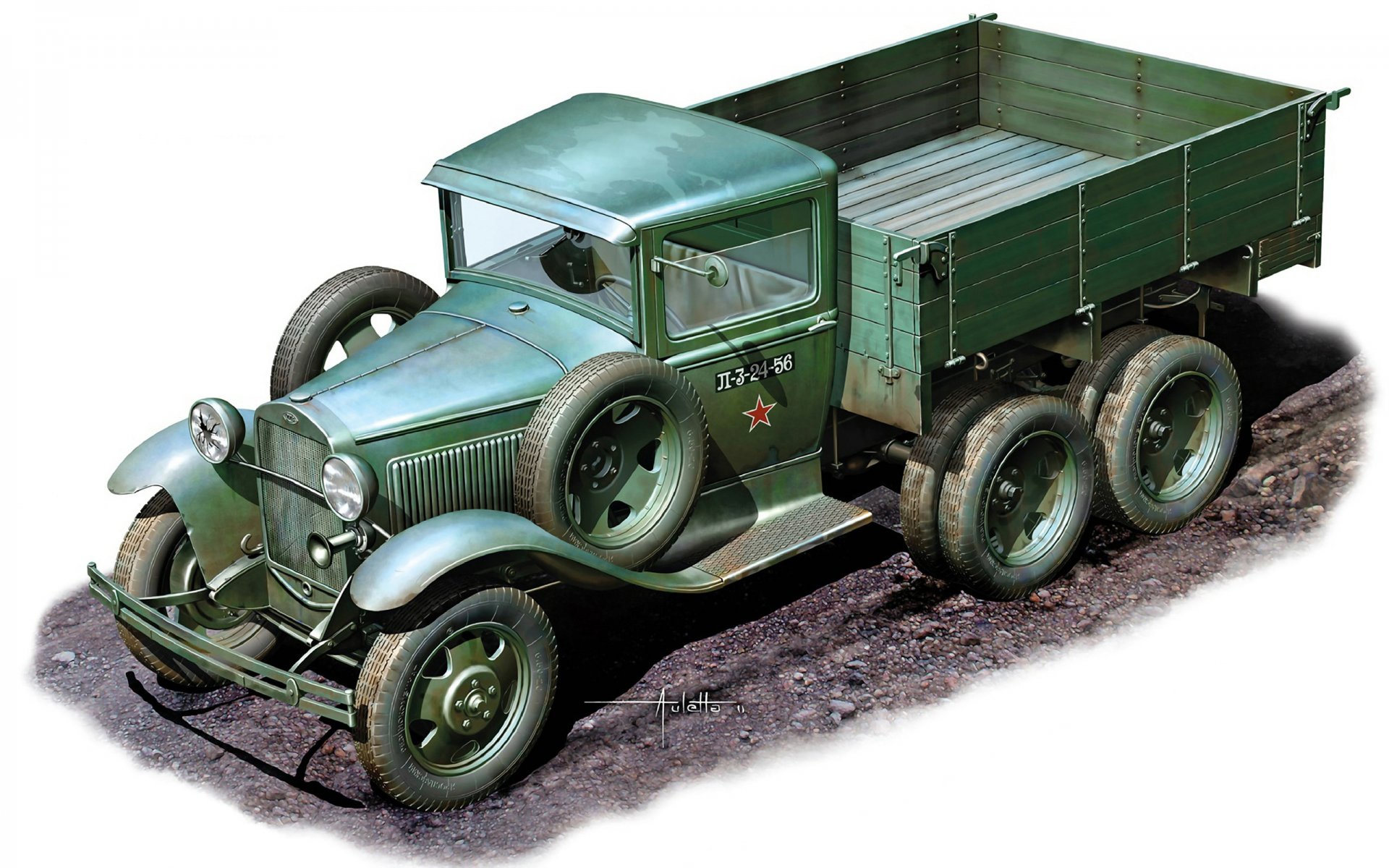 art gaz-aaa soviétique cargo armée voiture élevé perméabilité original variante demi-tour représenté par réalisation concept création six roues voiture années 1936-1943 modèle seconde guerre mondiale ww2