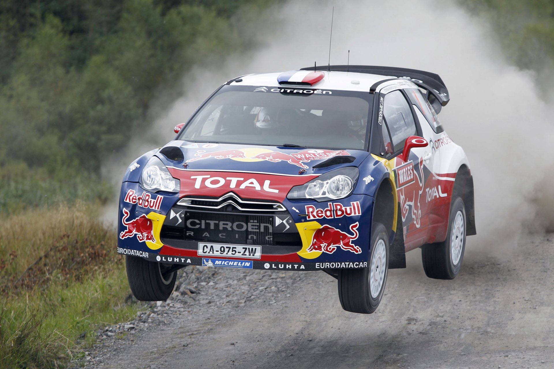 citroen ds3 rallye wkr sebastian loeb rennen citroen in der luft geschwindigkeit fliegt front