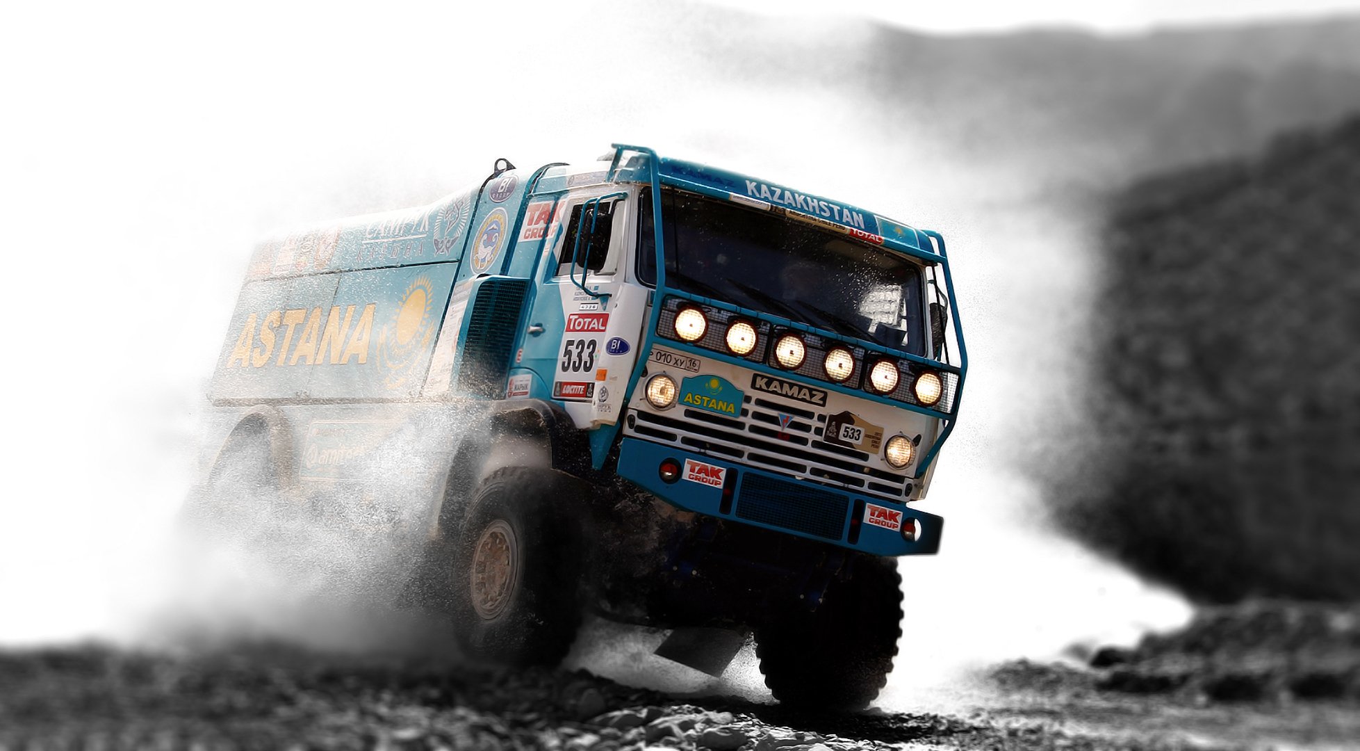 kamaz camión coche azul dakar rally frente agua salpicaduras deporte carrera rally